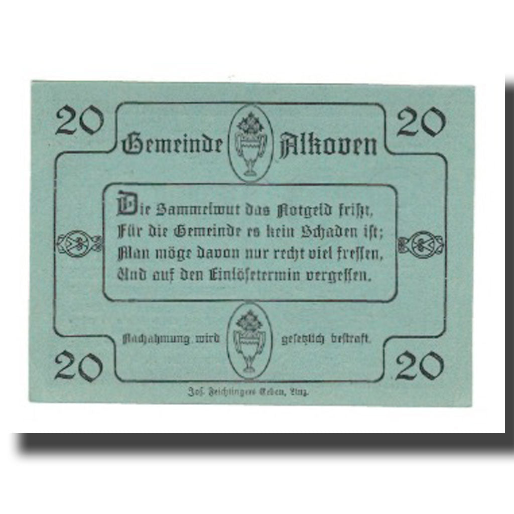 Banknot, Austria, Alkoven O.Ö. Gemeinde, 20 Heller, Texte, 1920, 1920-07-30