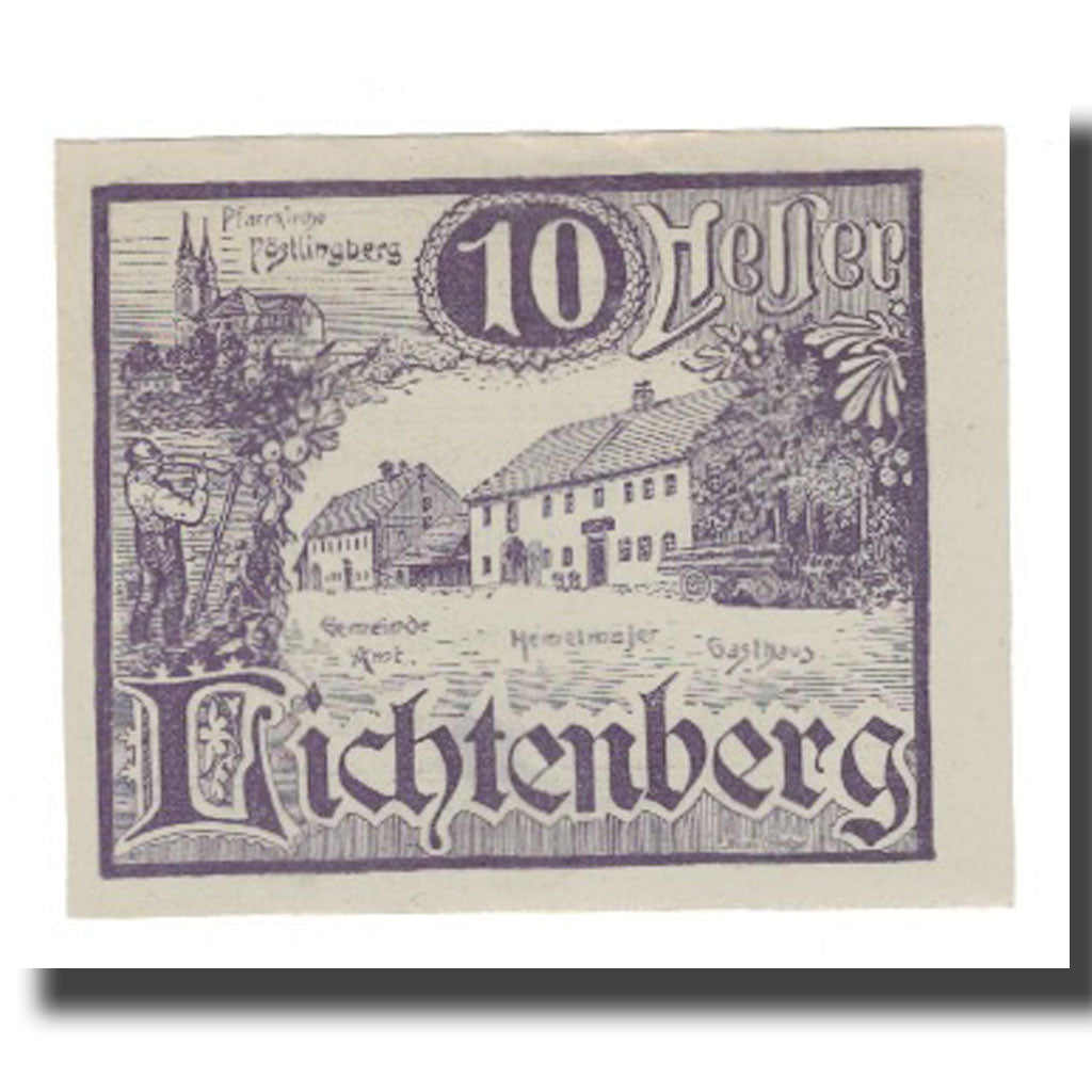Banknot, Austria, Lichtenberg O.Ö. Gemeinde, 10 Heller, Texte, 1920
