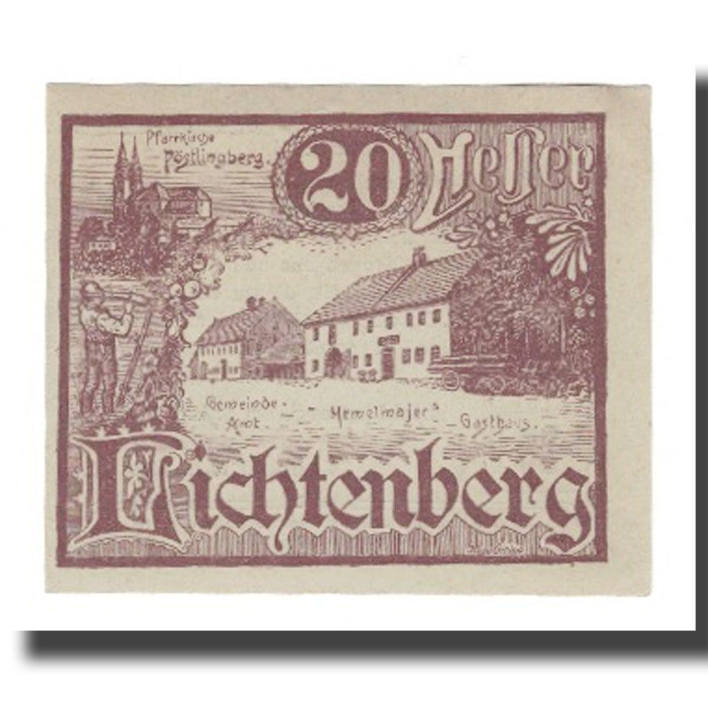 Banknot, Austria, Lichtenberg O.Ö. Gemeinde, 20 Heller, texte 1, 1920