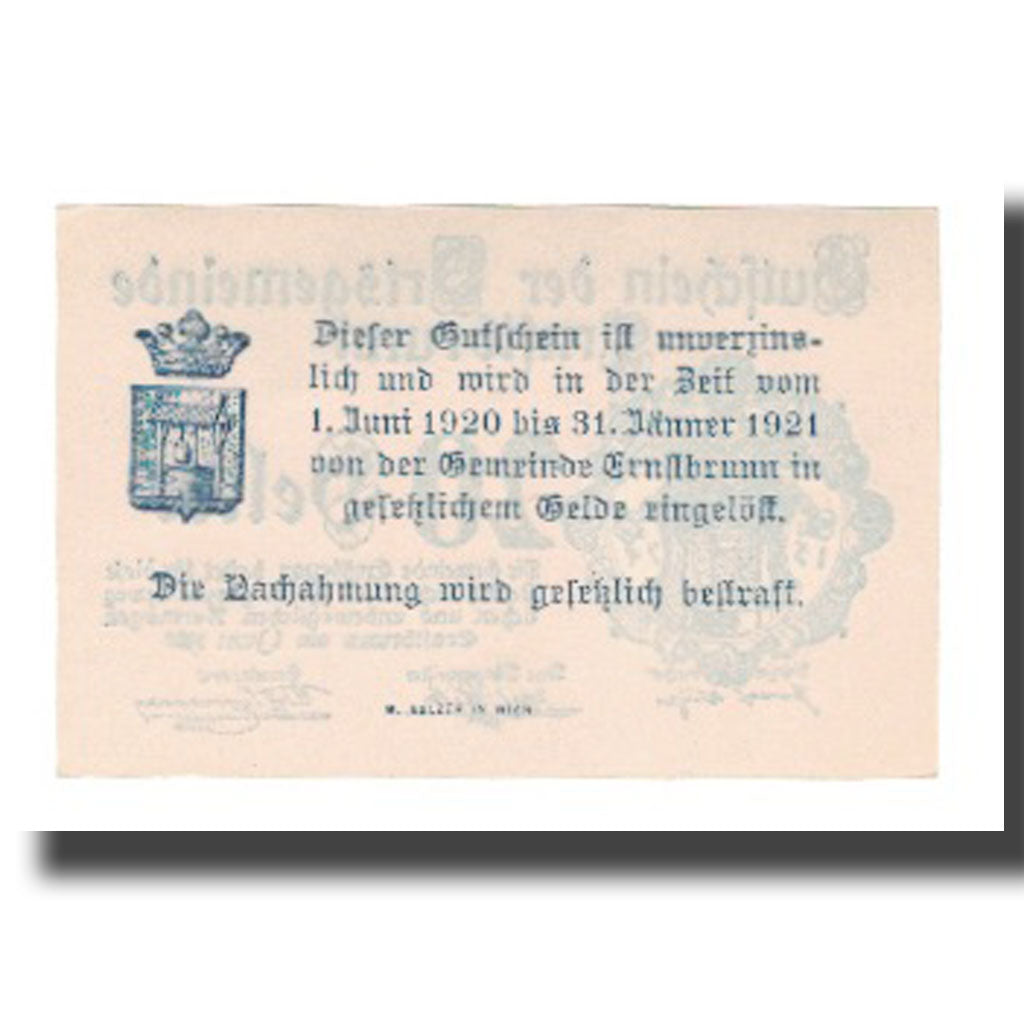 Banknot, Austria, Ernstbrunn N.Ö. Ortsgemeinde, 20 Heller, texte 1, 1921