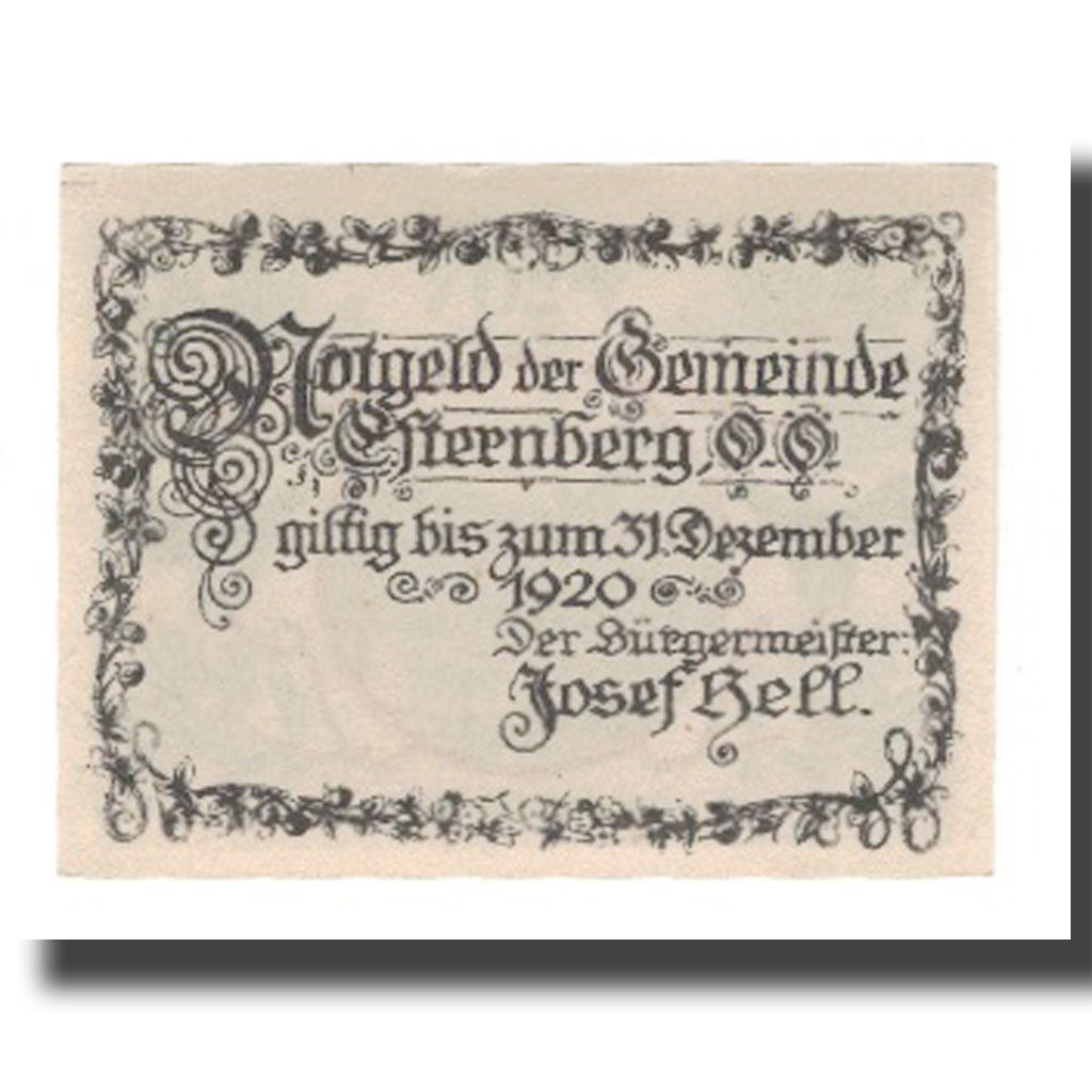 Banknot, Austria, Esternberg O.Ö. Gemeinde, 20 Heller, Texte, 1920, 1920-12-31