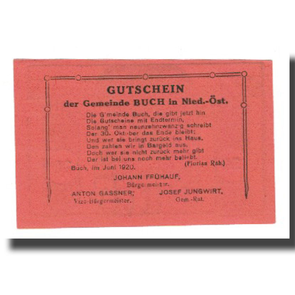 Banconote, Austria, Buch N.Ö. Gemeinde, 30 Heller, Texte 2, 1920, 1920-10-30