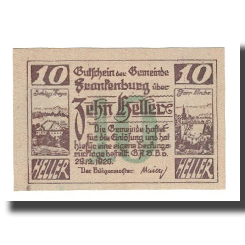Banconote, Austria, Frankenburg O.Ö. Gemeinde, 10 Heller, paysage, 1920