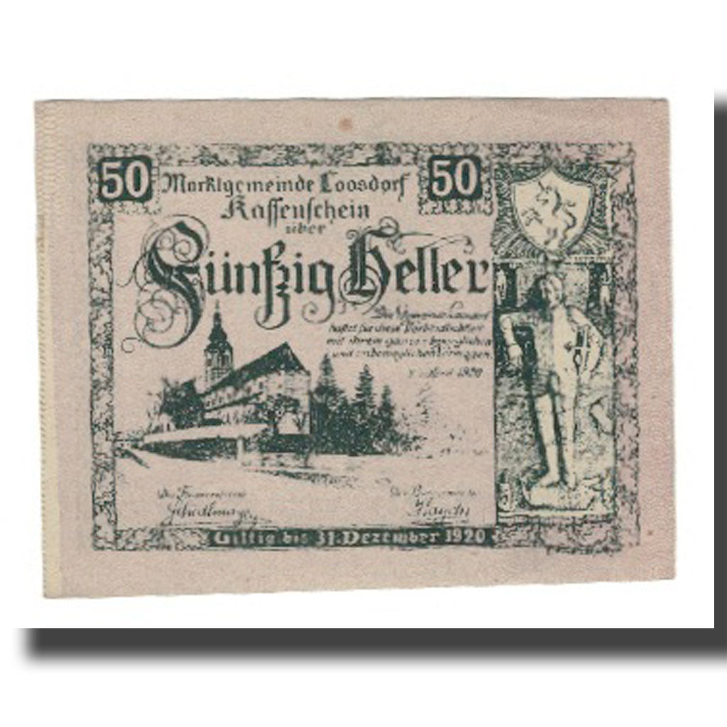 Banconote, Austria, Loosdorf N.Ö. Marktgemeinde, 50 Heller, texte 1, 1920