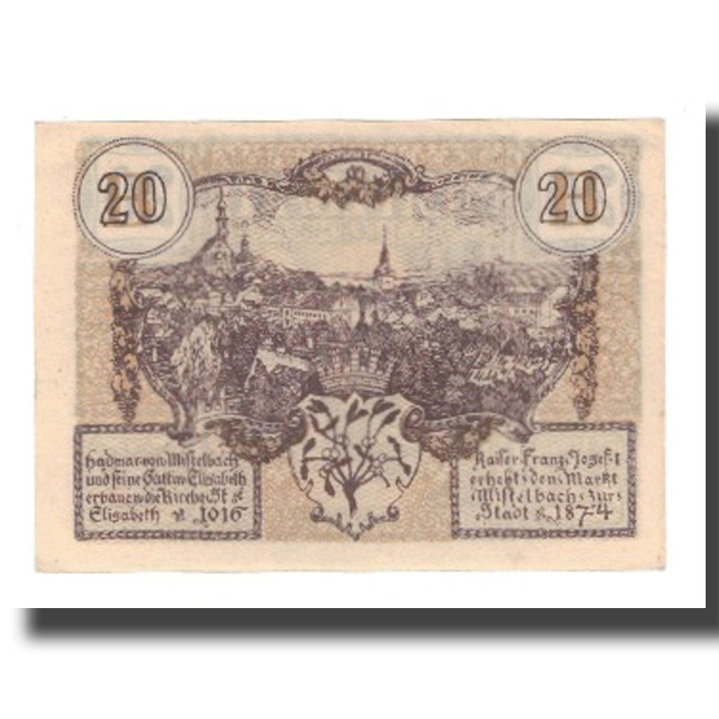 Banconote, Austria, Mistelbach N.Ö. Stadtgemeinde, 20 Heller, paysage 1, 1920