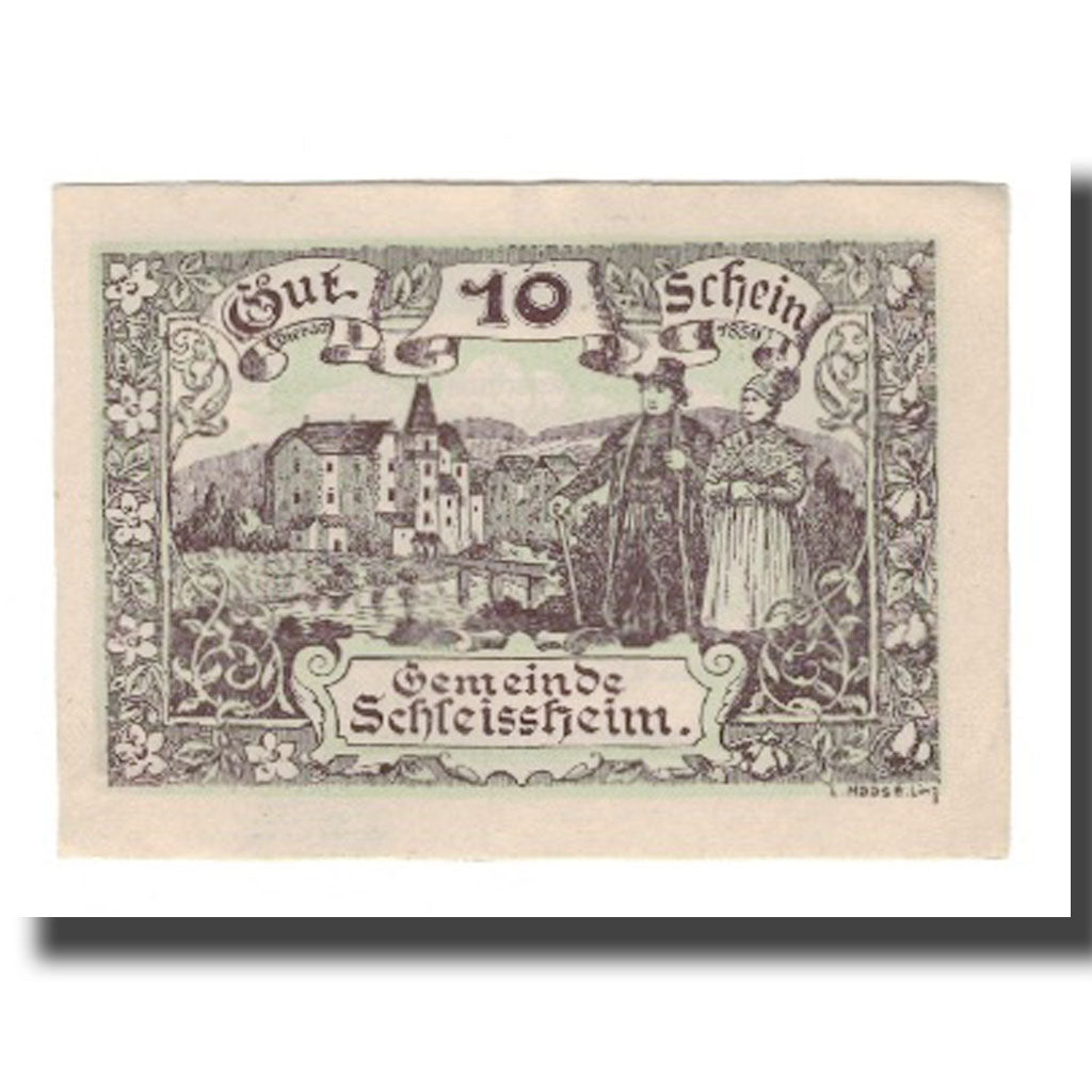 Banconote, Austria, Schleissheim O.Ö. Gemeinde, 10 Heller, Texte, 1920
