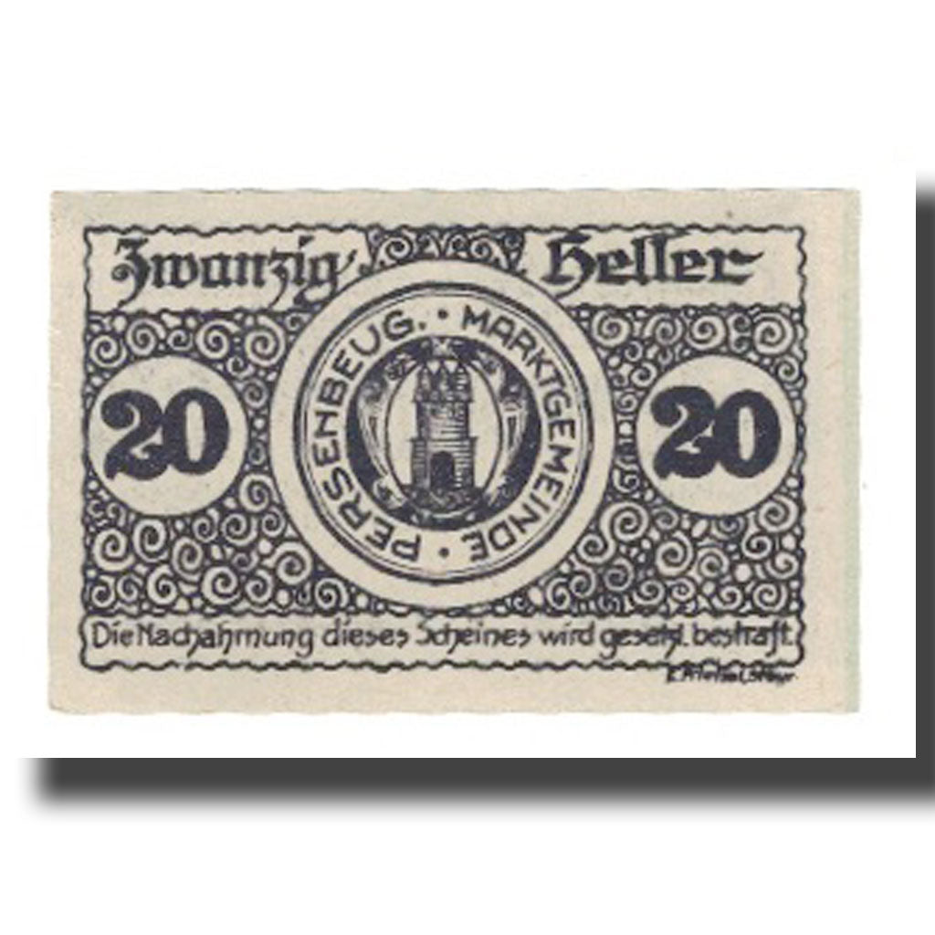 Banconote, Austria, Persenbeug N.Ö. Marktgemeinde, 20 Heller, Sceau 1, 1920