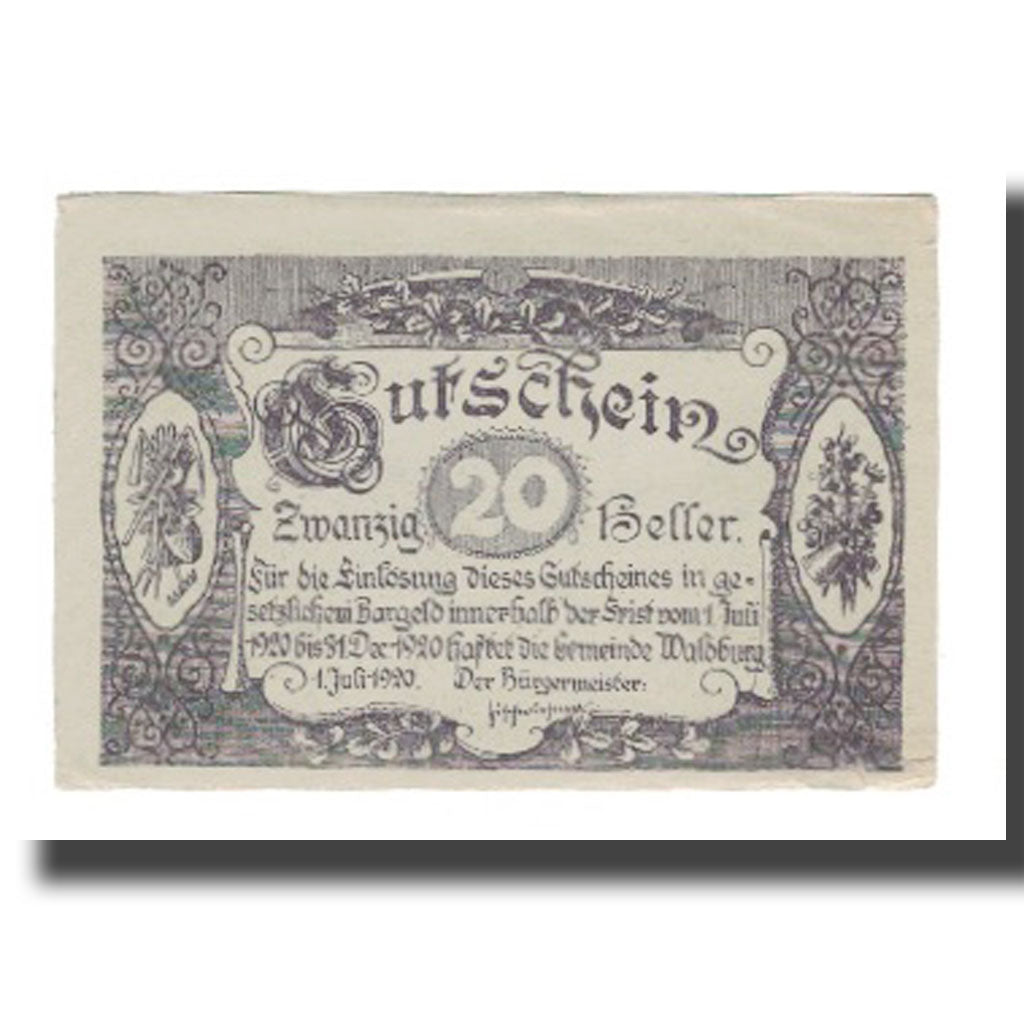 Banconote, Austria, Waldburg O.Ö. Gemeinde, 20 Heller, paysage 1, 1920