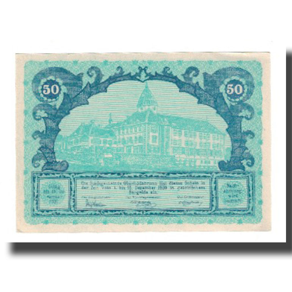 Banknot, Austria, Oberhollabrunn N.Ö. Gemeinde, 50 Heller, batiment 1, 1920