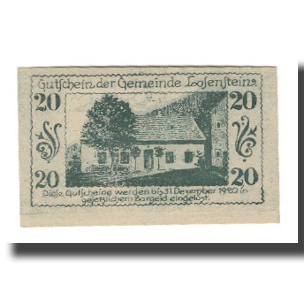 Banknot, Austria, Losenstein O.Ö. Gemeinde, 20 Heller, maison 1, 1920