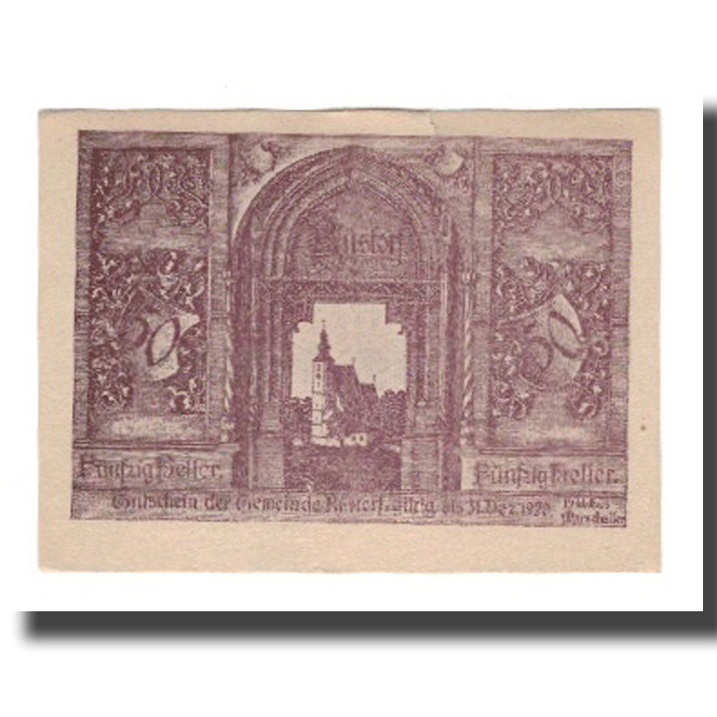 Banconote, Austria, Rüstorf O.Ö. Gemeinde, 50 Heller, Texte 2, 1920
