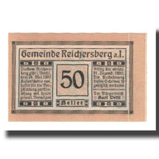 Nota, Áustria, Reichersberg O.Ö. Gemeinde, 50 Heller, paysage 7, 1920