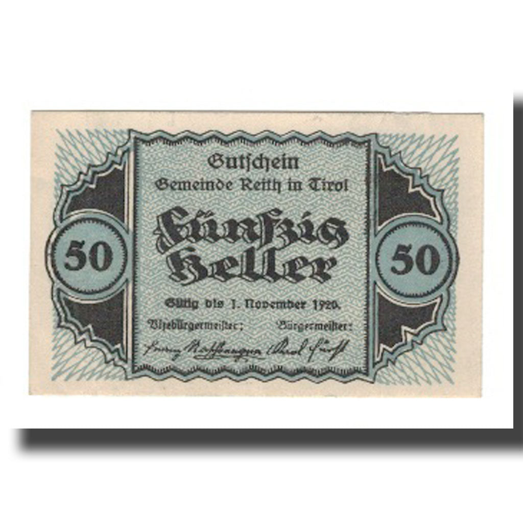 Banknote, Austria, Reith Tirol Gemeinde, 50 Heller, paysage 2, 1920, 1920-11-01