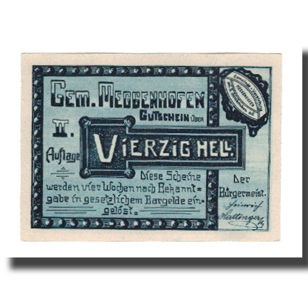Geldschein, Österreich, Meggenhofen O.Ö. Gemeinde, 40 Heller, personnage 1
