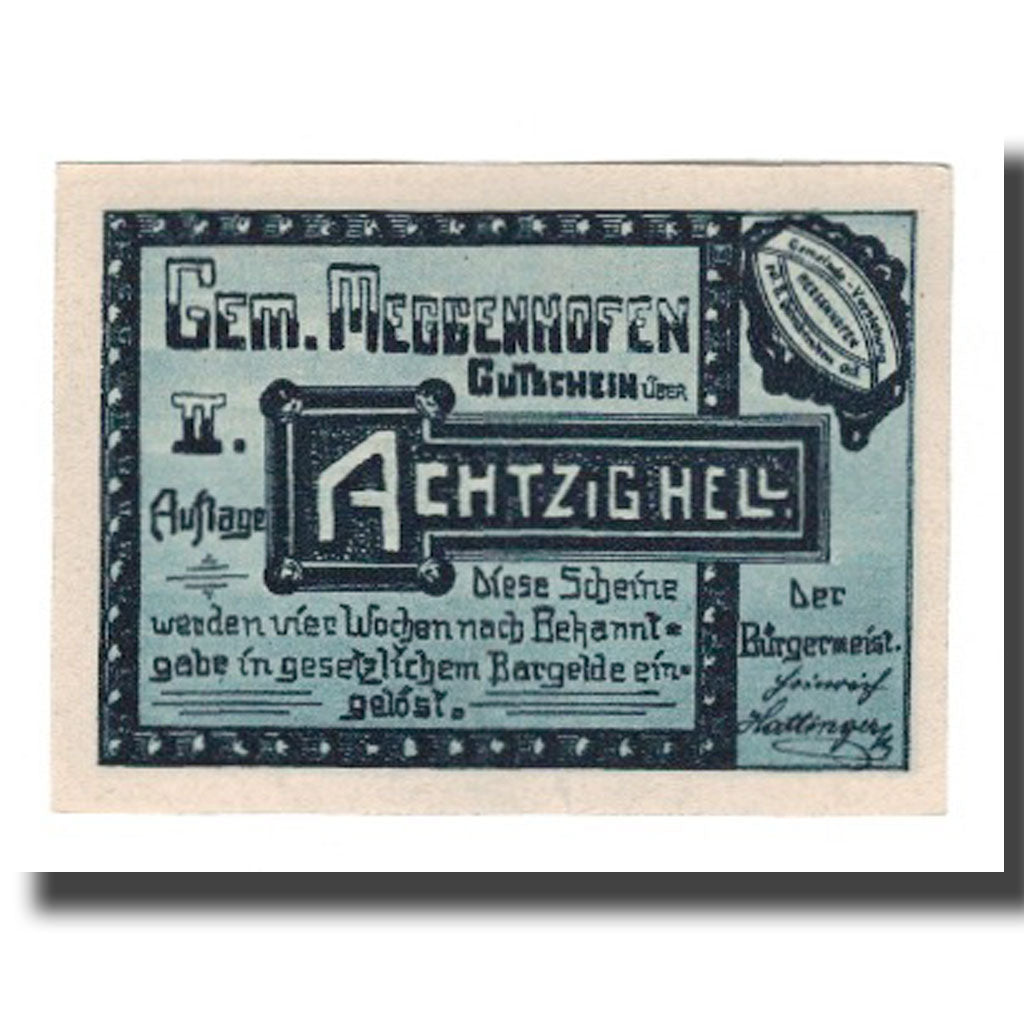 Banconote, Austria, Meggenhofen O.Ö. Gemeinde, 80 Heller, personnage 2, 1921