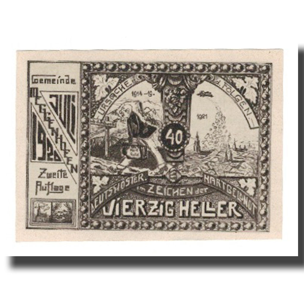 Banconote, Austria, Meggenhofen O.Ö. Gemeinde, 40 Heller, personnage, 1921