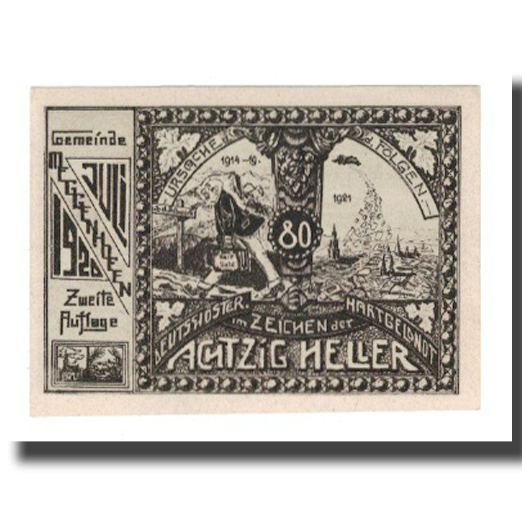 Banconote, Austria, Meggenhofen O.Ö. Gemeinde, 80 Heller, personnage 1, 1921