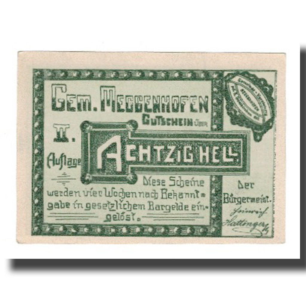 Geldschein, Österreich, Meggenhofen O.Ö. Gemeinde, 80 Heller, personnage 4