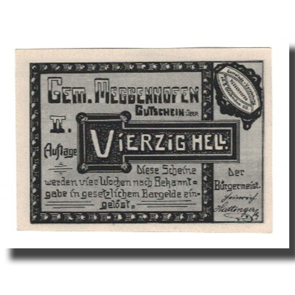 Banconote, Austria, Meggenhofen O.Ö. Gemeinde, 40 Heller, personnage 2, 1921