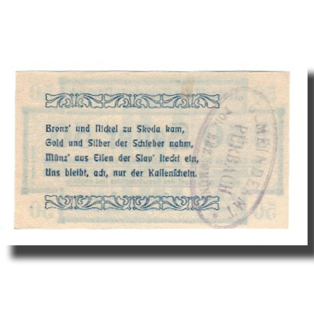 Banknot, Austria, Pürbach N.Ö. Gemeinde, 50 Heller, Texte, 1920, 1920-12-31