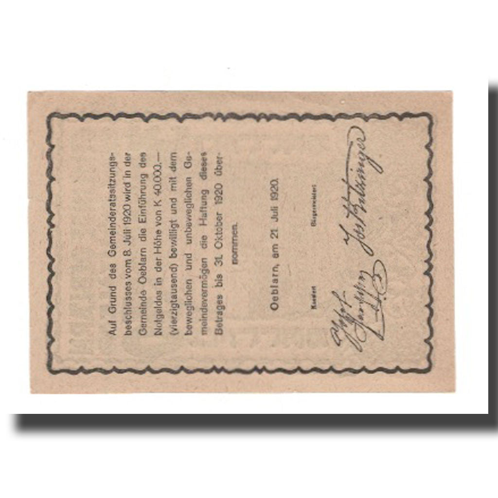 Banconote, Austria, Oeblarn im Ennstale Stm. Gemeinde, 30 Heller, Texte, 1920