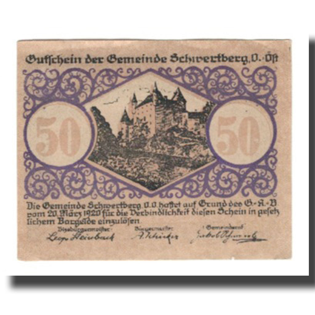 Banknot, Austria, Schwertberg O.Ö. Gemeinde, 50 Heller, Blason, 1920