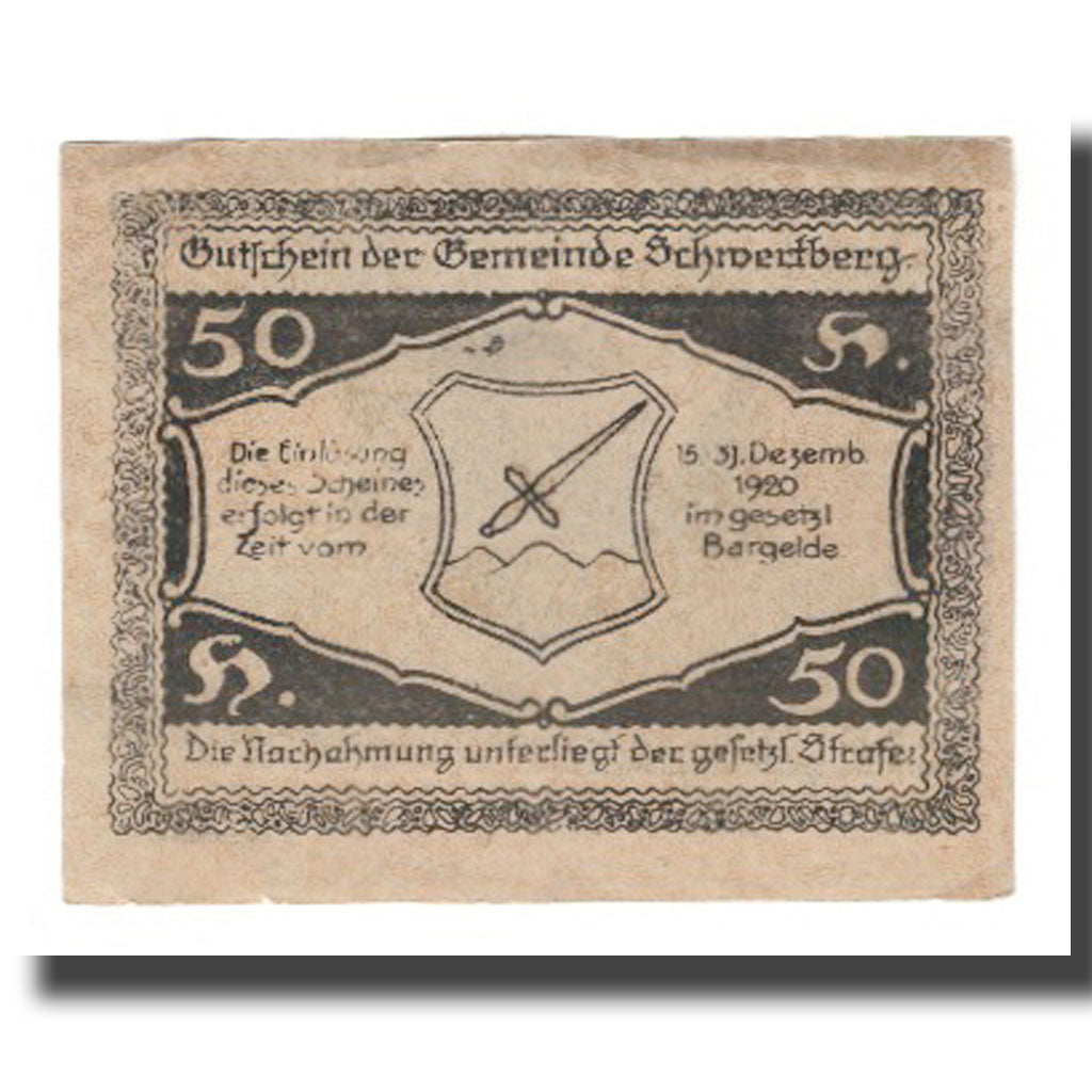 Banknot, Austria, Schwertberg O.Ö. Gemeinde, 50 Heller, Blason, 1920
