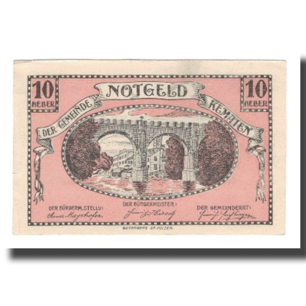 Banconote, Austria, Kematen N.Ö. Gemeinde, 10 Heller, Texte, 1920, 1920-12-31