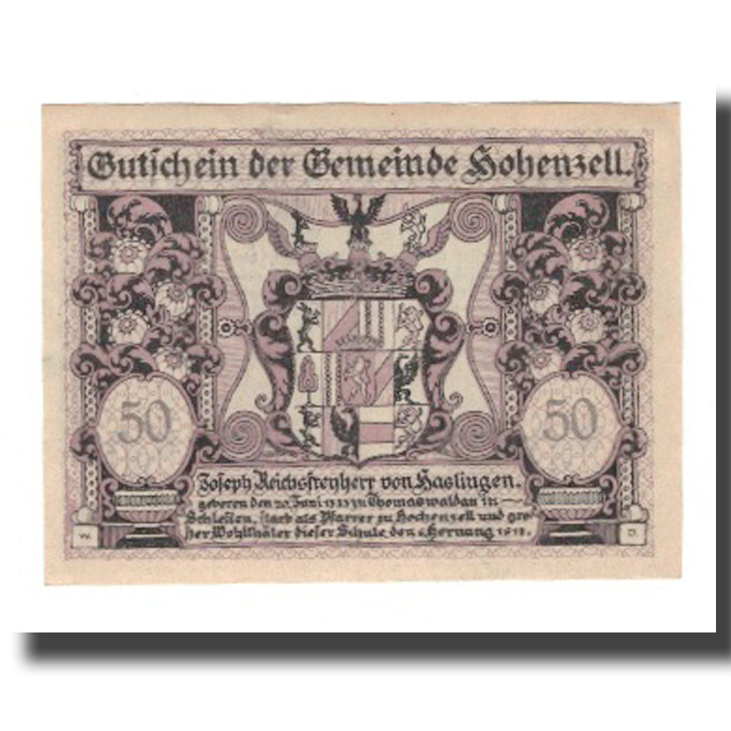 Banknot, Austria, Hohenzell O.Ö. Gemeinde, 50 Heller, Texte, 1920, 1920-12-31