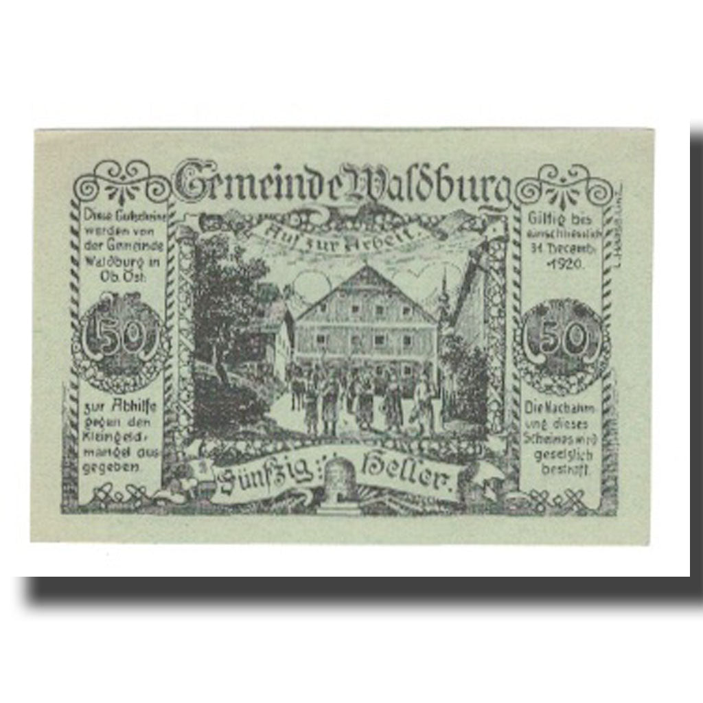 Banknot, Austria, Waldburg O.Ö. Gemeinde, 50 Heller, Texte, 1920, 1920-12-31
