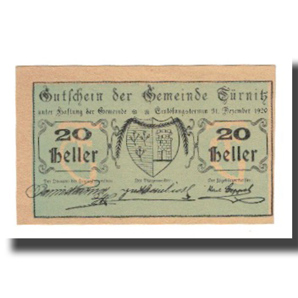 Nota, Áustria, Türnitz N.Ö. Gemeinde, 20 Heller, N.D, 1920, 1920-12-31