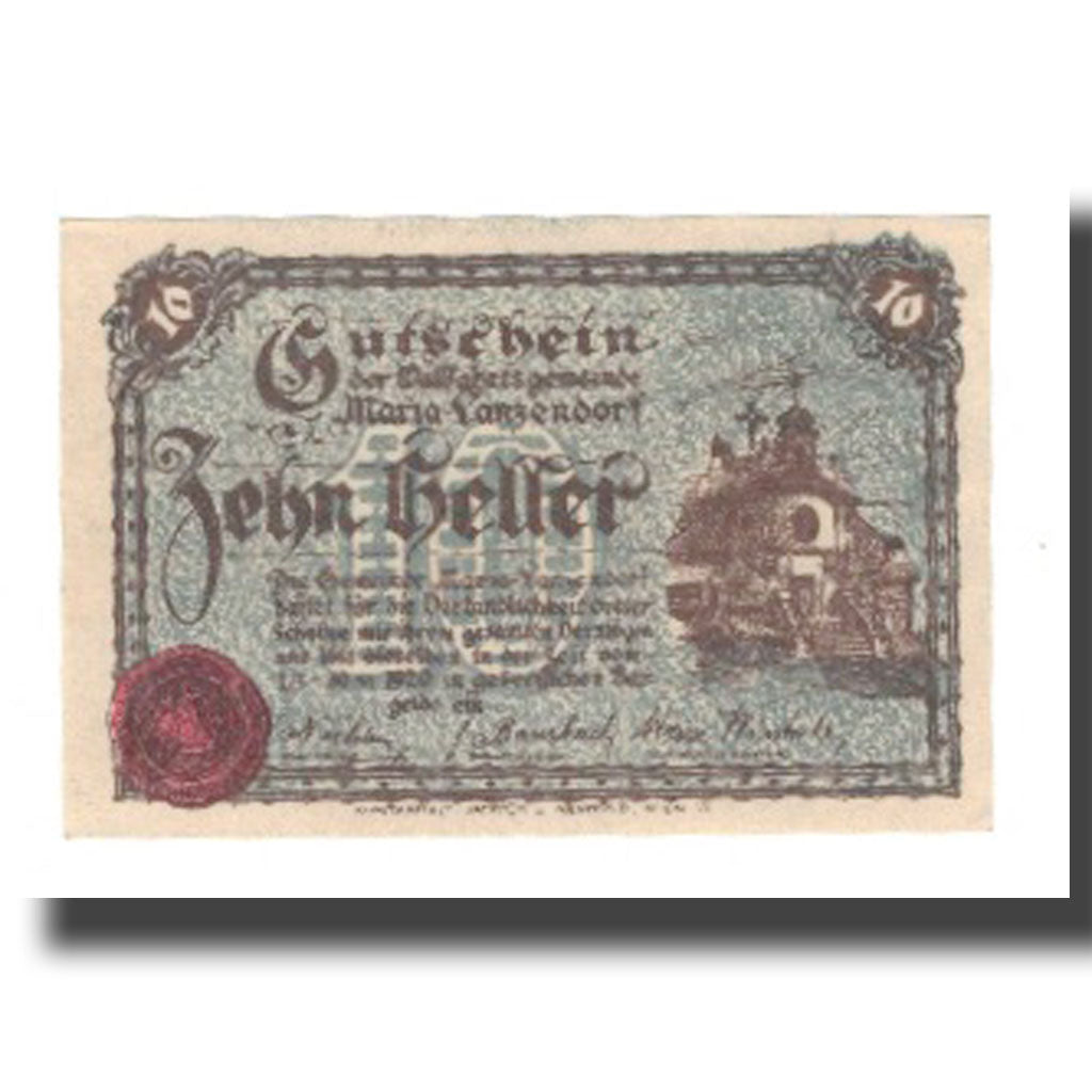 Banknot, Austria, Maria - Lanzendorf N.Ö. Wallfahrtsgemeinde, 10 Heller, N.D