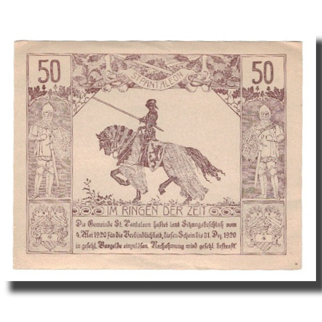 Geldschein, Österreich, St. Pantaleon N.Ö. Gemeinde, 50 Heller, cavalier