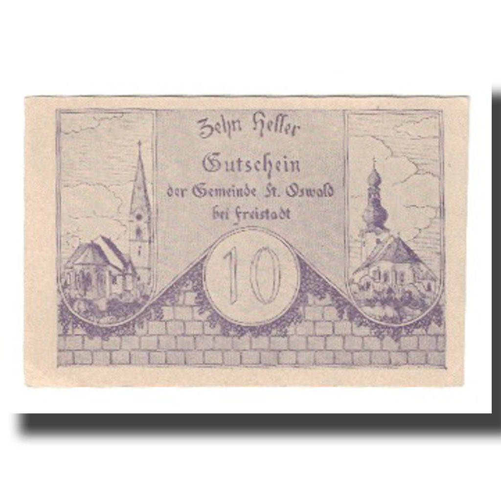 Banknot, Austria, St. Oswald bei Freistadt O.Ö. Gemeinde, 10 Heller, Blason