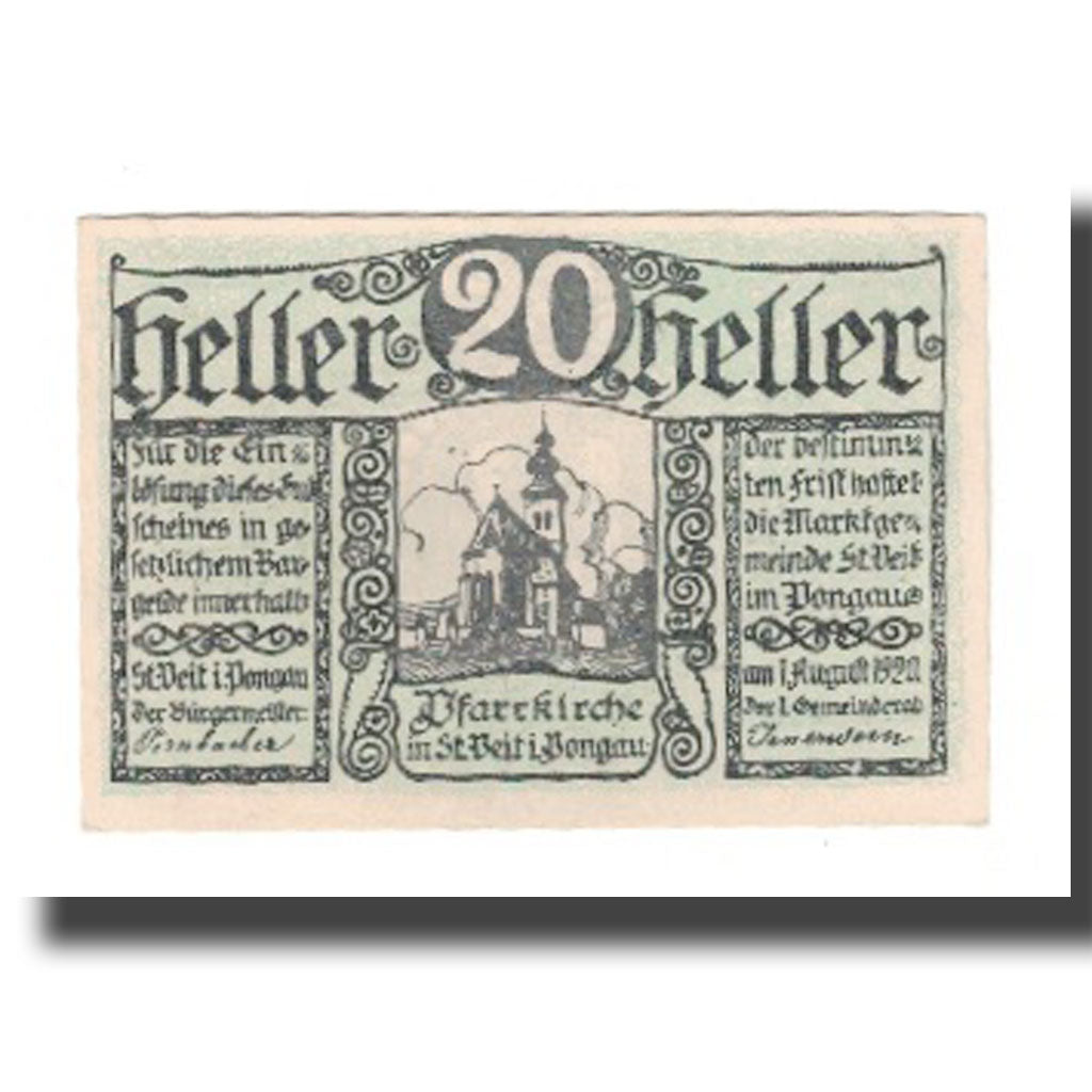 Banknot, Austria, St. Veit im Pongau Sbg. Marktgemeinde, 20 Heller, personnage