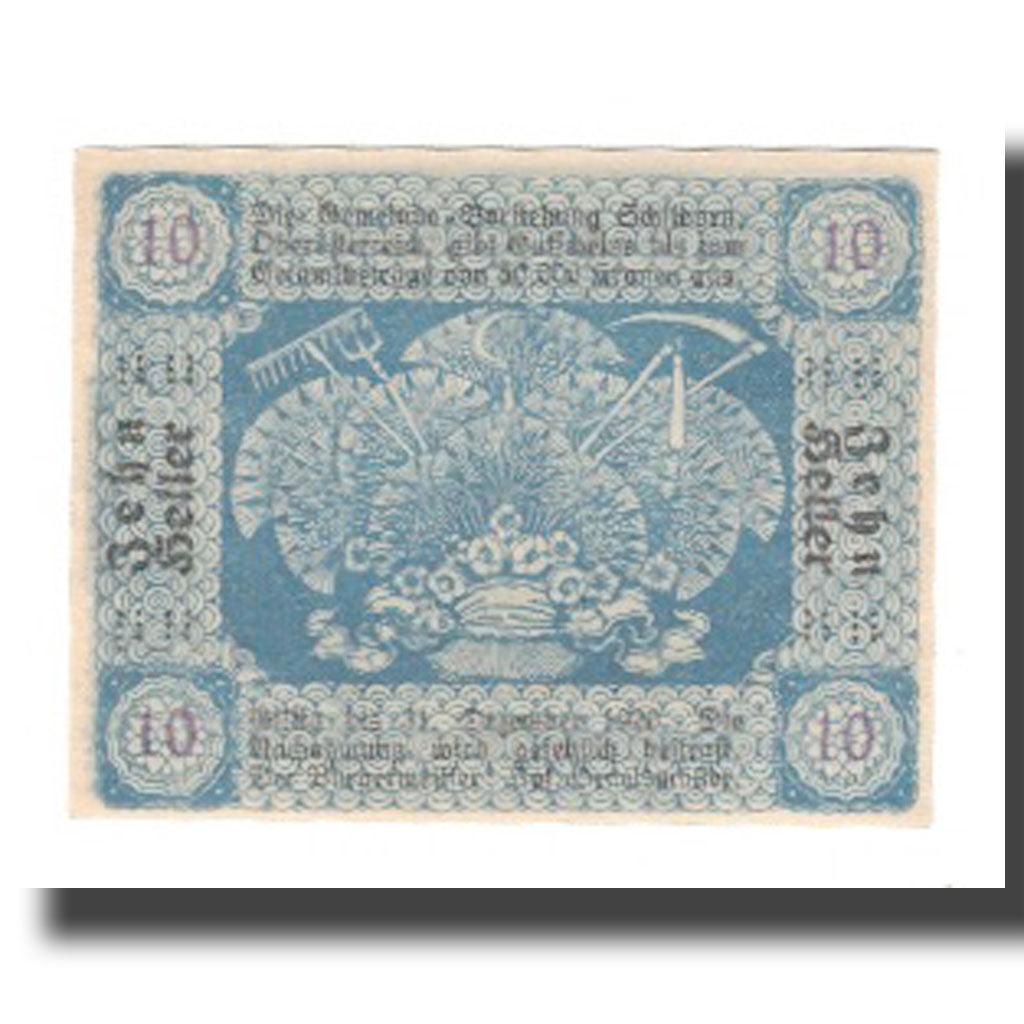 Banconote, Austria, Schildorn O.Ö. Gemeinde, 10 Heller, outils, 1920
