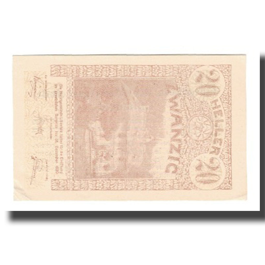 Banknot, Austria, Lilienfeld N.Ö. Marktgemeinde, 20 Heller, Texte, 1920