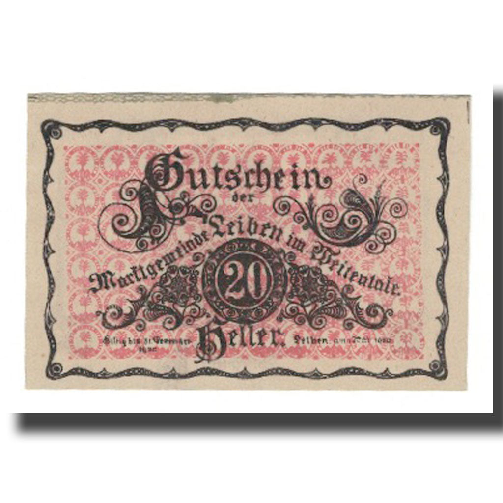 Banconote, Austria, Leiben N.Ö. Marktgemeinde, 20 Heller, château, 1920
