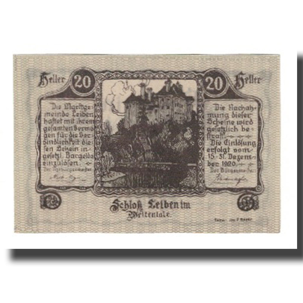 Banconote, Austria, Leiben N.Ö. Marktgemeinde, 20 Heller, château, 1920