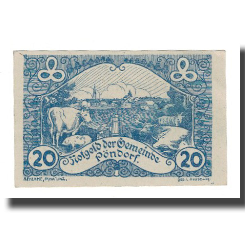 Banconote, Austria, Pöndorf O.Ö. Gemeinde, 20 Heller, Texte, SPL-, Mehl:FS 757