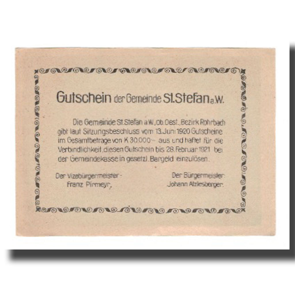 Geldschein, Österreich, St. Stefan am Walde O.Ö. Gemeinde, 50 Heller, Texte