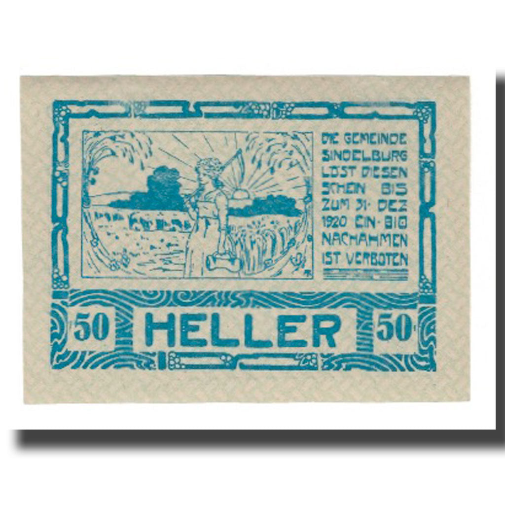 Geldschein, Österreich, Sindelburg N.Ö. Gemeinde, 50 Heller, personnage, 1920