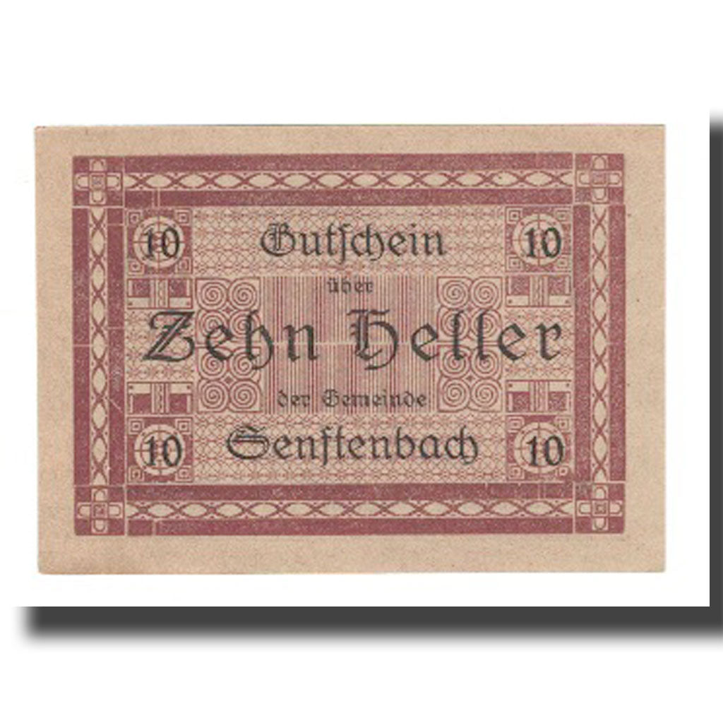 Banknot, Austria, Senftenbach O.Ö. Gemeinde, 10 Heller, Texte, 1920