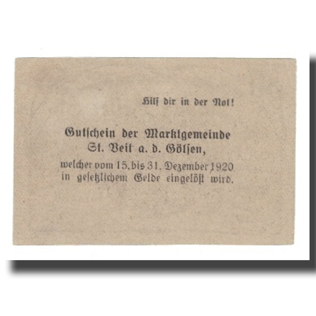Nota, Áustria, St. Veit an der Gölsen N.Ö. Marktgemeinde, 50 Heller, Texte