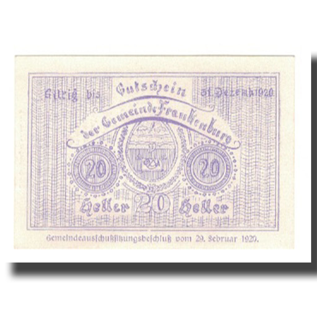 Banknot, Austria, Frankenburg O.Ö. Gemeinde, 20 Heller, valeur faciale, 1920