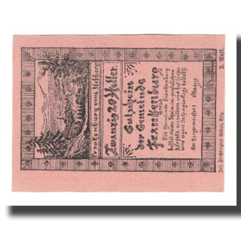 Banknot, Austria, Frankenburg O.Ö. Gemeinde, 20 Heller, valeur faciale 1, 1920