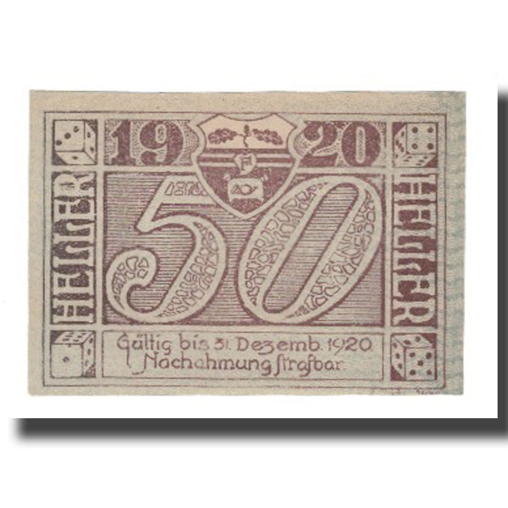 Banknot, Austria, Frankenburg O.Ö. Gemeinde, 50 Heller, valeur faciale, 1920