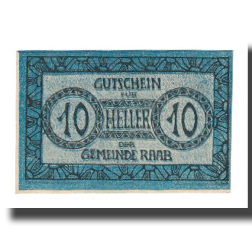 Geldschein, Österreich, Raab O.Ö. Marktgemeinde, 10 Heller, Texte, VZ, Mehl:FS