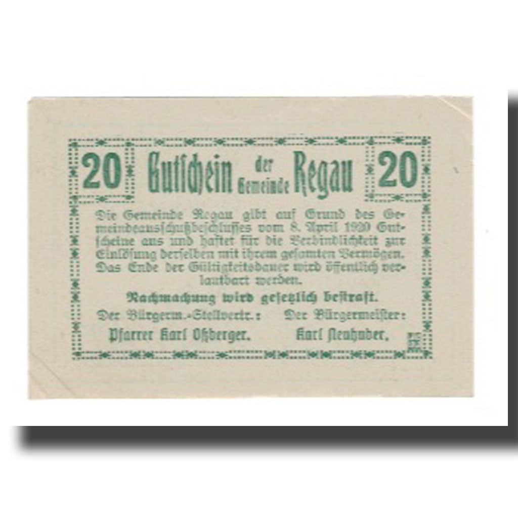 Banconote, Austria, Regau O.Ö. Gemeinde, 20 Heller, Texte, SPL-, Mehl:FS 825