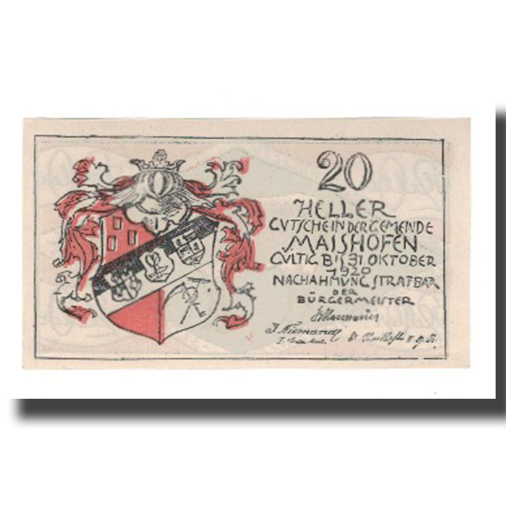Banknot, Austria, Maishofen Sbg. Gemeinde, 20 Heller, Blason 1, 1920